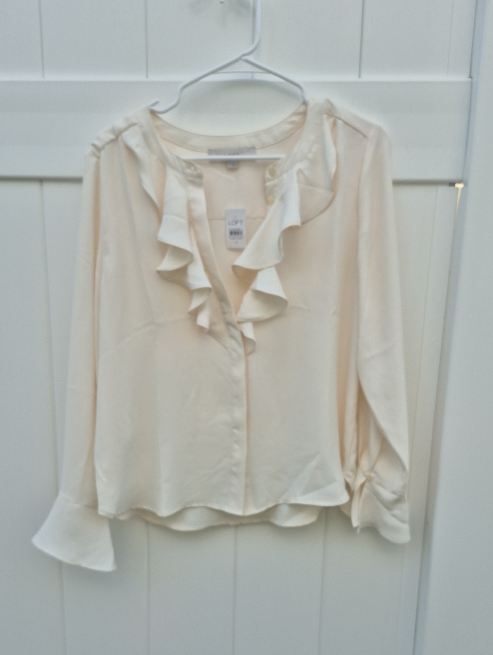LOFT Cream Ruffle-Trim V-Neck Blouse